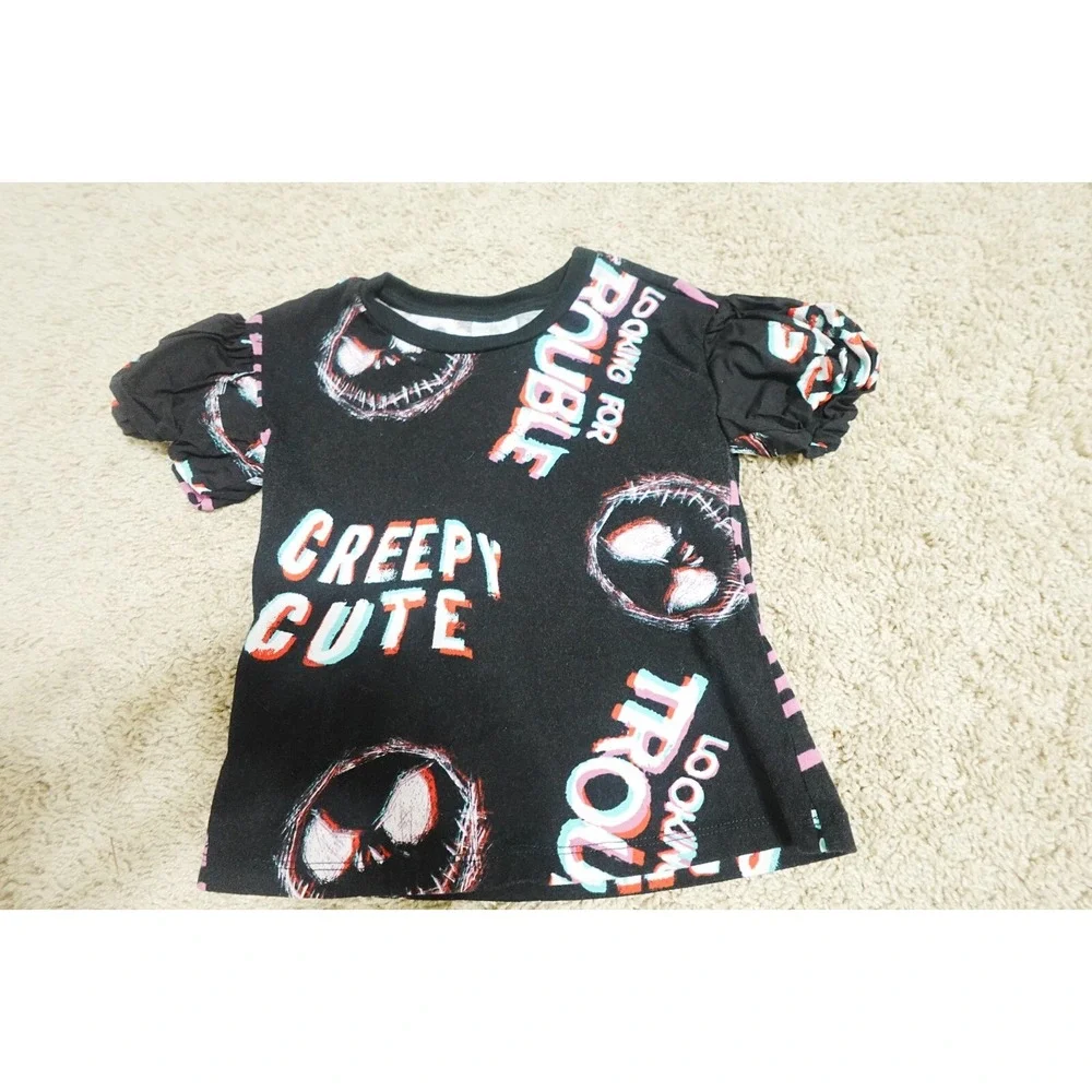 Disney Top Girls Small Nightmare‎ Before Xmas Jack Halloween Puff Sleeve